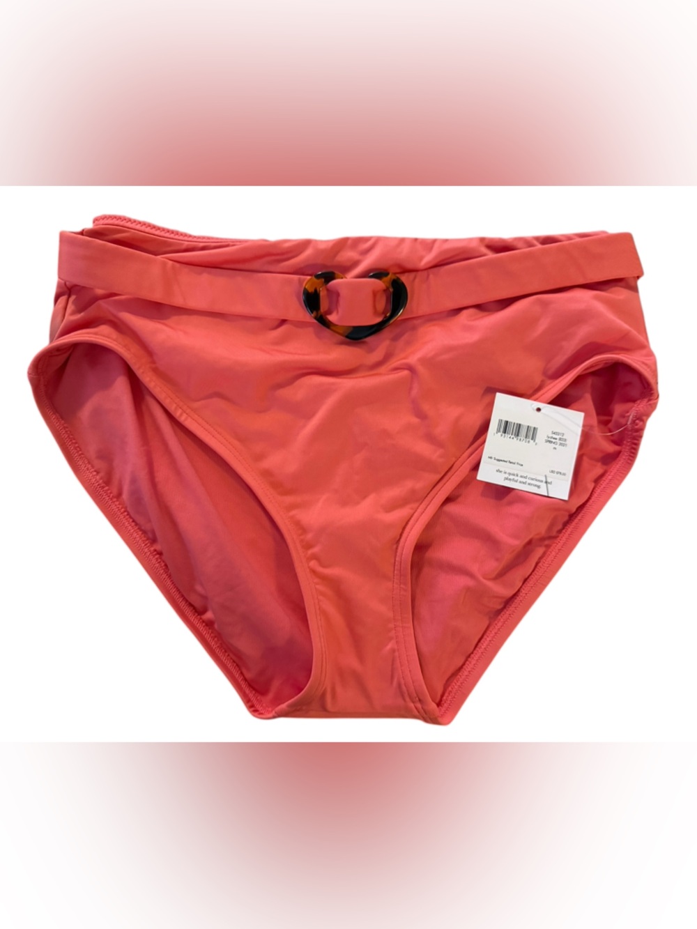 kate spade Coral High-Waist Bikini Bottom with Tortoiseshell Ring